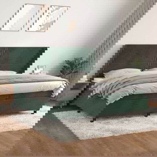  Box spring postelja z vzmetnico temno zelena 200x200 cm žamet Cene