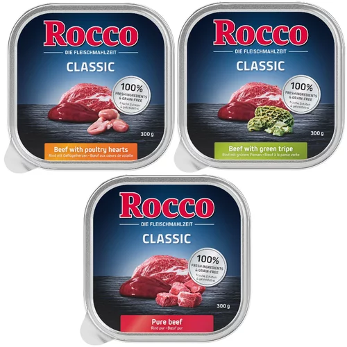 Rocco Mešano poskusno pakiranje 9 x 300 g - Classic Miks 1: Čista govedina, vampi, perutninska srca
