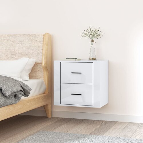 VidaXL Stenska nočna omarica visok sijaj bela 50x36x47 cm Slike