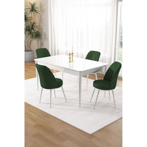 Hanah home trpezarijski set Pir, sto i 4 stolice, bela ploča, kaki zelena tkanina Babyface Cene