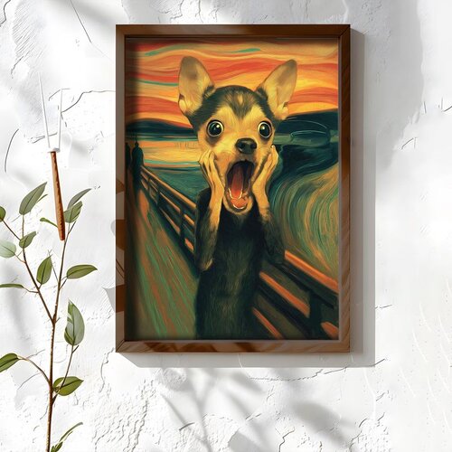 Wallxpert uramljena MDF slika NAL079-46, čivava u stilu slike Krik Edvarda Munka, 35,5 x 47 cm Cene