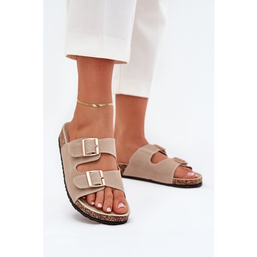 Boto Women's Sandals With Golden Buckles And Stitching Beige Lunera Cijene