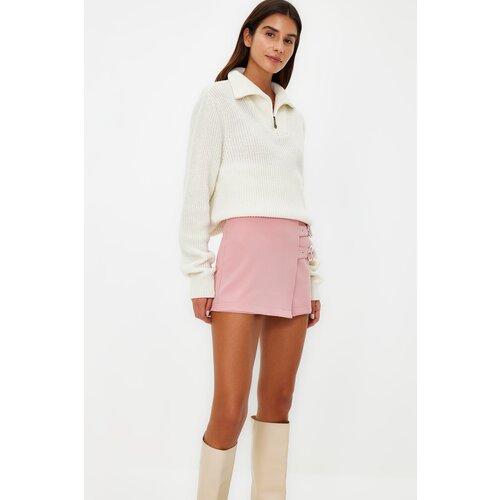 Trendyol Pale Pink Belt Detailed Woven Short Skirt Slike