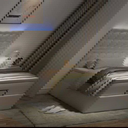 vidaXL Otomanski posteljni okvir z vzmetnico bel 90x190 cm um. usnje Cene