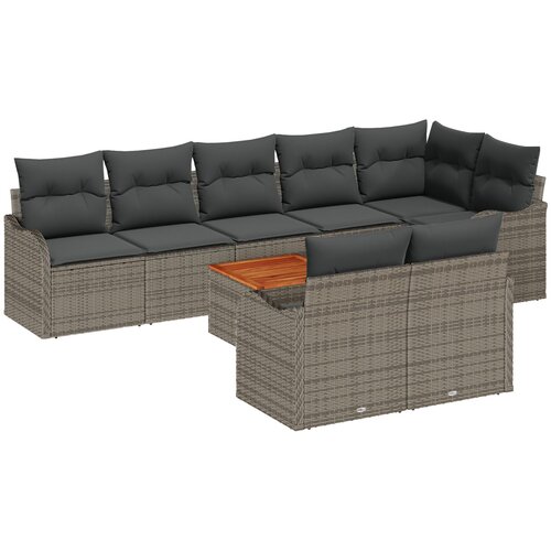 vidaXL 9-delna vrtna sofa s blazinami siva poli ratan akacija, 2-sedežna vrtna sofa s shrambo in blazinami siva poli ratan Cene