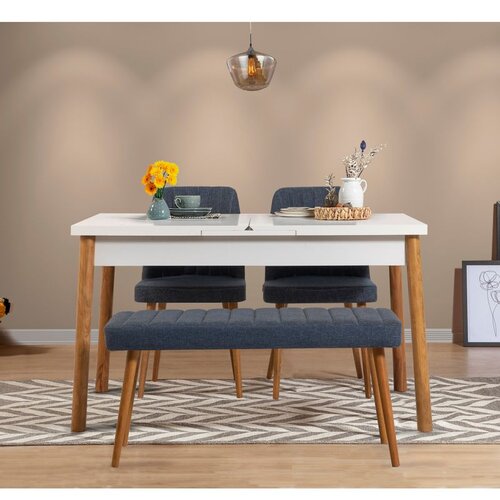 Hanah home Santiago Atlantice-Navy Blue V2 Atlantic PineNavy Blue Extendable Dining Table & Chairs Set (4 Pieces) Cene