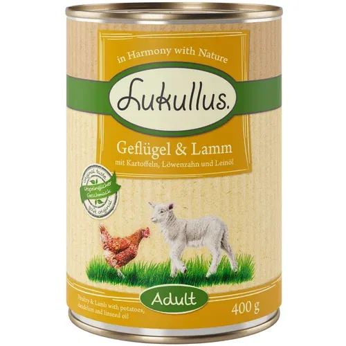 Lukullus 10 + 2 gratis! 12 x 400 g Naturkost - Adult perad i janjetina (bez žitarica)