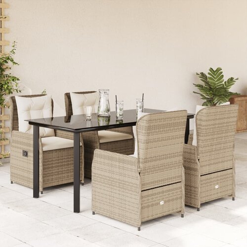 5-dijelni vrtni blagovaonski set od poliratana s jastucima bež 160 x 80 x 74 cm Cene
