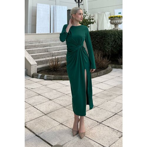 Madmext emerald basic slit detailed long sleeve dress Slike