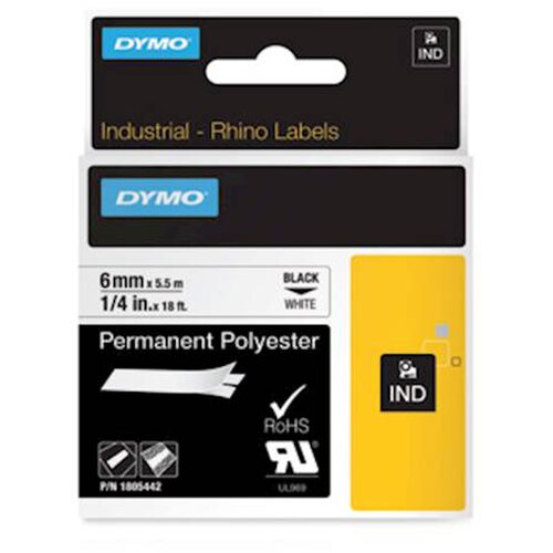 Dymo Trak Rhino Polyester 1805442, 6 mm / 5.5 m (črno/bel), original Slike