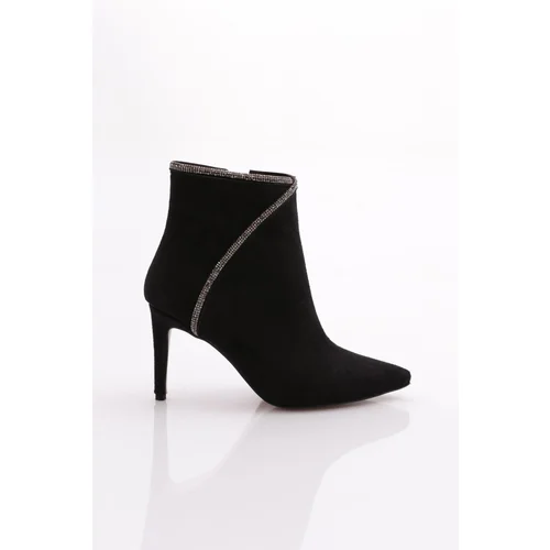 DGN M1112 Pointed Toe Thin Heeled Boots Black Suede