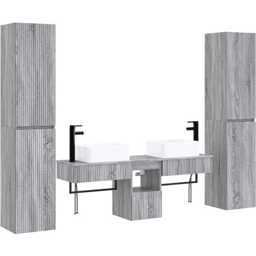  Set namje&amp;scaron;taja za kupaonicu 5 kom. Siva Sonoma 33 x 34,5 x 160 cm Slike