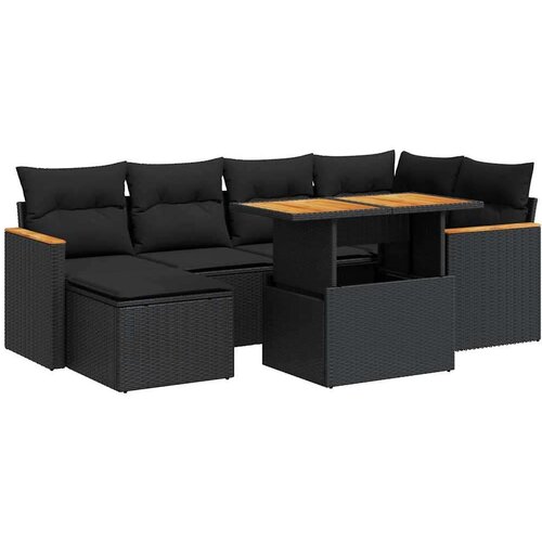  7-dijelni set vrtnih sofa od poliratana s jastucima crni bagrem Slike