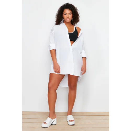 Trendyol Curve White Relaxed Fit Beach Wear Cotton Woven Shirt