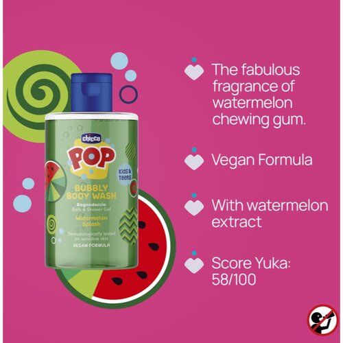 Chicco Pop Bubbly Body Wash gel za prhanje in kopanje za otroke Watermelon Splash 300 ml Slike