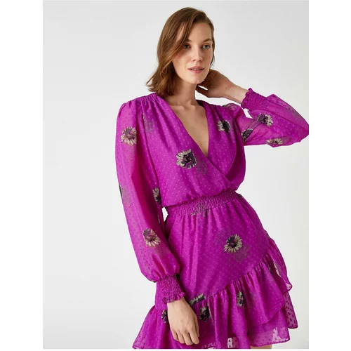 Koton Ruffle V-Neck Mini Party Dress Long Sleeve