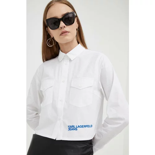 KARL LAGERFELD JEANS Pamučna košulja za žene, boja: bijela, regular, s klasičnim ovratnikom