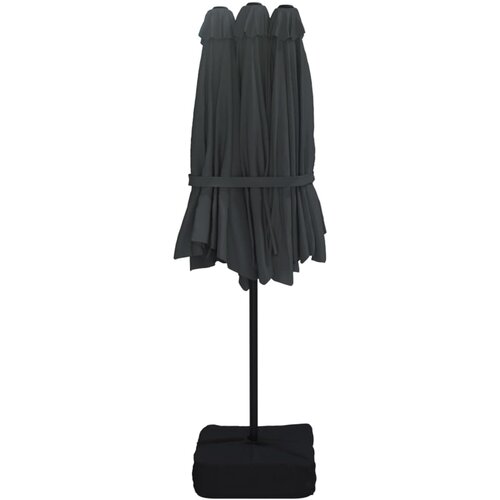  Dvostruki vrtni suncobran s LED svjetlima crni 449 x 265 cm Slike