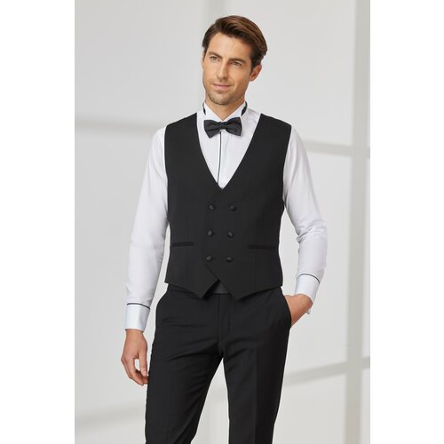 ALTINYILDIZ CLASSICS Men's Black Slim Fit Slim Fit V-Neck Patterned Classic Vest Cene