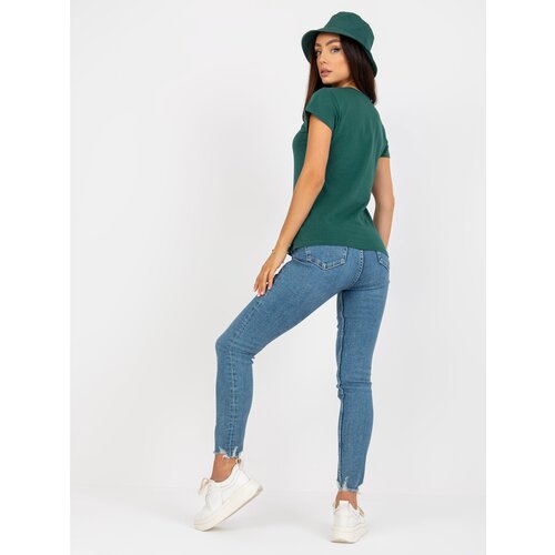 Fashion Hunters Basic dark green cotton t-shirt for women Slike