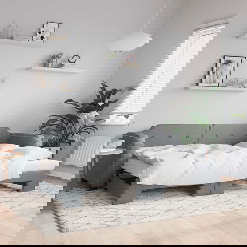 VidaXL Izvlečna dnevna postelja svetlo siva 100x200 cm blago Slike