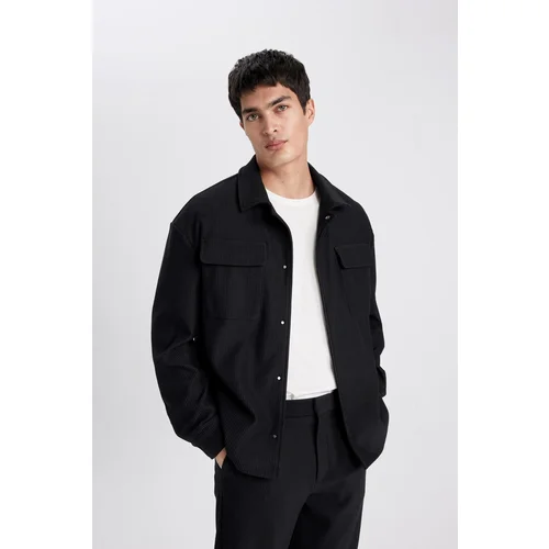 Defacto Relax Fit Shirt Collar Pleated Jacket Coat