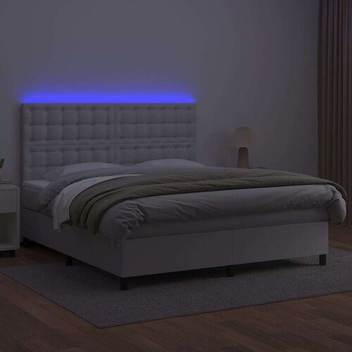  Box spring s madracem LED bijeli 180x200 cm umjetna koža Slike