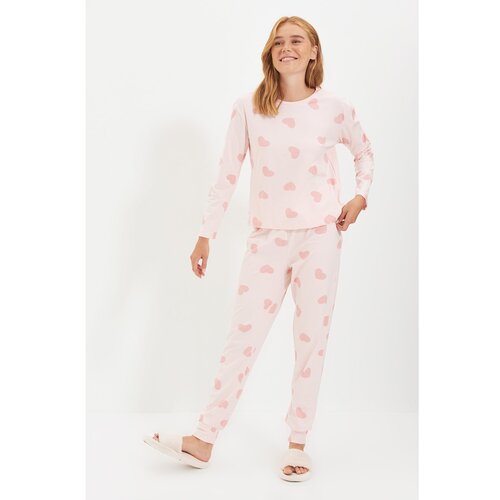 Trendyol Powder Heart Knitted Pajamas Set Slike
