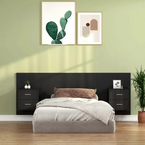  Uzglavlje za krevet s ormarićima crno od konstruiranog drva