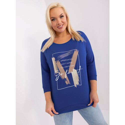 Fashion Hunters Plus size cobalt blue blouse with cuffs Slike