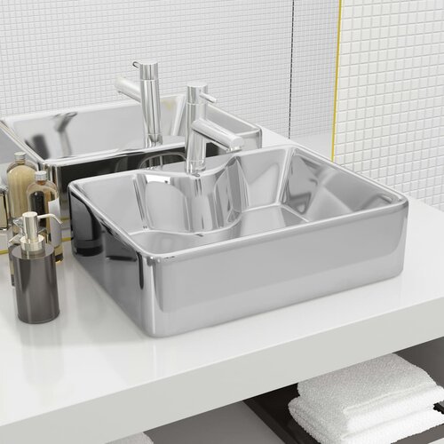 The Living Store Umivalnik z odprtino za pipo 48x37x13,5 cm keramičen srebrn - Umivalnik, (21751167) Cene