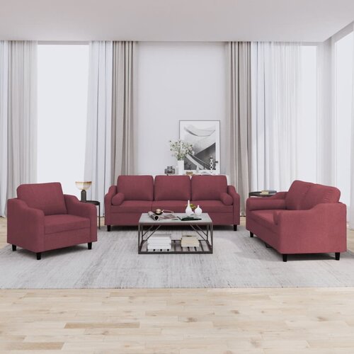  3-dijelni set sofa s jastucima crvena boja vina od tkanine Cijene