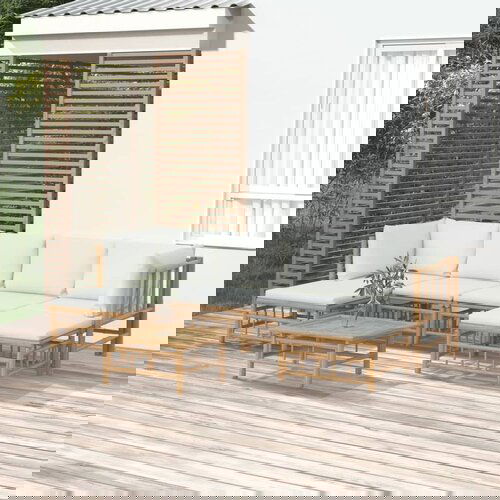  7-dijelna vrtna garnitura od bambusa s krem bijelim jastucima Slike