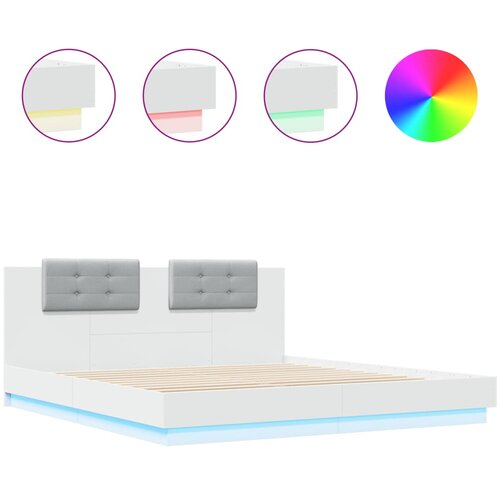 Maison Chic Posteljni okvir - Dvoposteljna postelja - Zakonska postelja z vzglavjem in LED lučkami bel 180x200 cm, (21695491) Slike