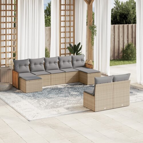 VidaXL 9-dijelni set vrtnih sofa s jastucima bež od poliratana Slike