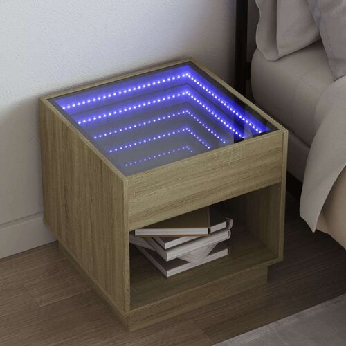 vidaXL Nočna mizica z neskončnimi LED sonoma hrast 50x50x50 cm Cene
