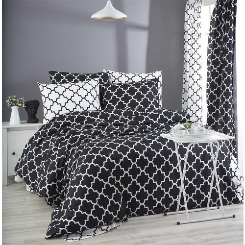  Madalyon - black blackwhite ranforce double quilt cover set Cene