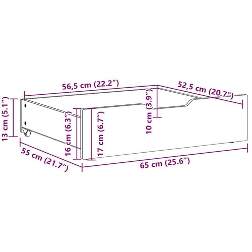 VidaXL Ladice ispod kreveta 2 kom bijele 65x55x16 cm od borovine Slike