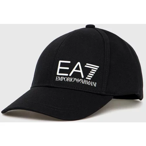 Ea7 Emporio Armani Pamučna kapa sa šiltom boja: crna, s tiskom