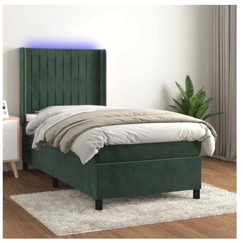 vidaXL Krevet box spring s madracem LED tamnozeleni 90x200 cm baršun