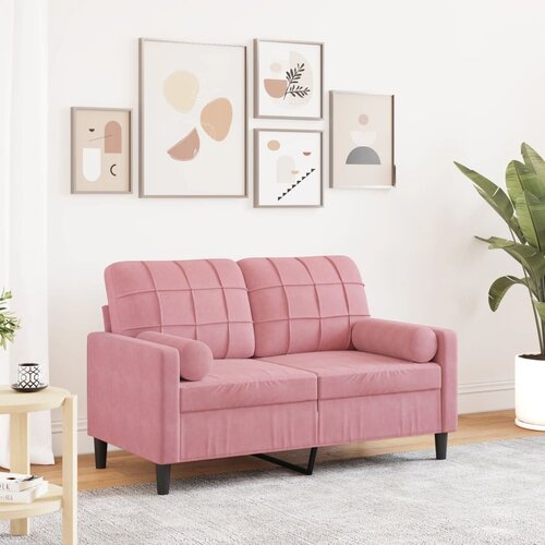 vidaXL Kavč dvosed z okrasnimi blazinami roza 120 cm žamet Cene
