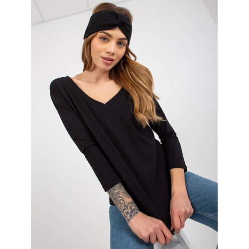 Fashion Hunters Basic black cotton blouse with neckline Slike
