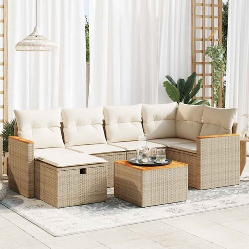 vidaXL 7-dijelni set vrtnih sofa od poliratana s jastucima bež Cijene
