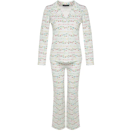 Trendyol Gray Single Jersey Knitted Christmas Theme Shirt-Pants Pajama Set
