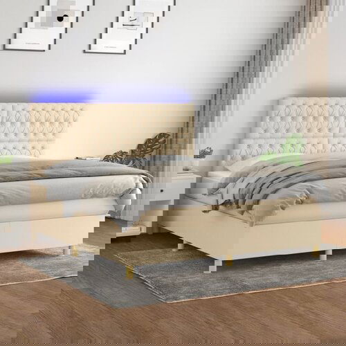 The Living Store Box spring postelja z vzmetnico LED krem 160x200 cm blago - Box Spring Postelja, (21438740) Slike