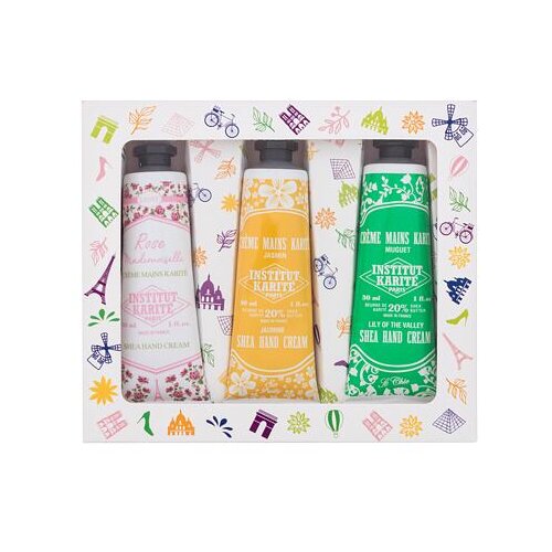 Institut Karit&amp;eacute; shea hand cream darovni set krema za ruke shea hand cream lily of the valley 30 ml + krema za ruke shea hand cream jasmine 30 ml + krema za ruke light hand cream rose mademoiselle 30 ml Slike