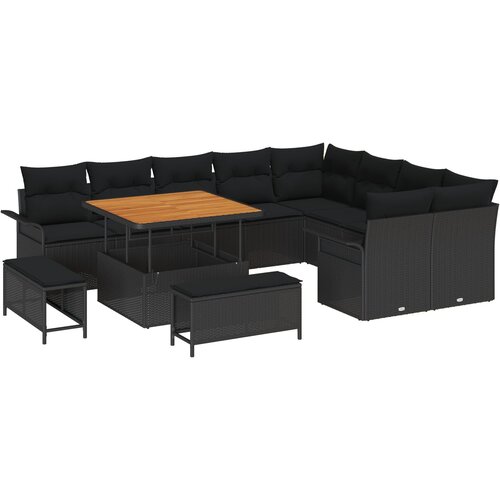 vidaXL 12-Komadni Vrtni Sofa Set s Jastucima Crni Poli Ratan Bagrem, 3-Komadni Vrtni Set za Jelo s Jastucima Crni Poli Ratan Bagrem, Dvosjed Vrtni Sofa s Jastucima Crni Poli Ratan Cijene