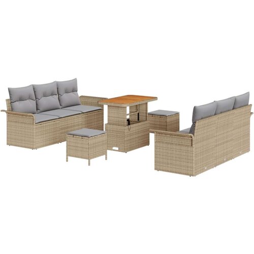  Set vrtnih sofa sa jastučićima bež poli ratan akacija dvosed vrtna sofa sa pohranom i jastučićima bež poli ratan trodijelni vr Cene