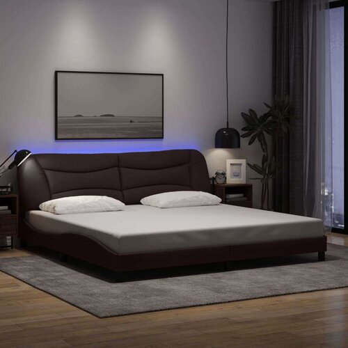  Okvir kreveta s LED svjetlima tamnosmeđi 200x200 cm od tkanine Slike
