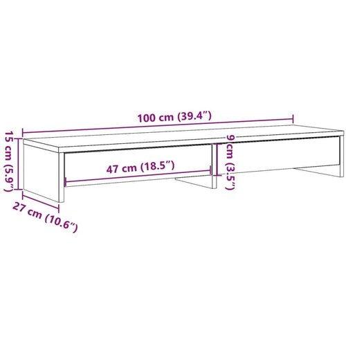  Stalak za monitor ladicama siva boja betona 100x27x15 cm drveni Slike